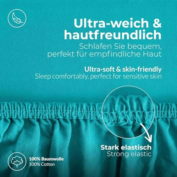 etérea Comfort Jersey Spannbettlaken Ocean 180x200 cm - 200x200 cm – Bild 5
