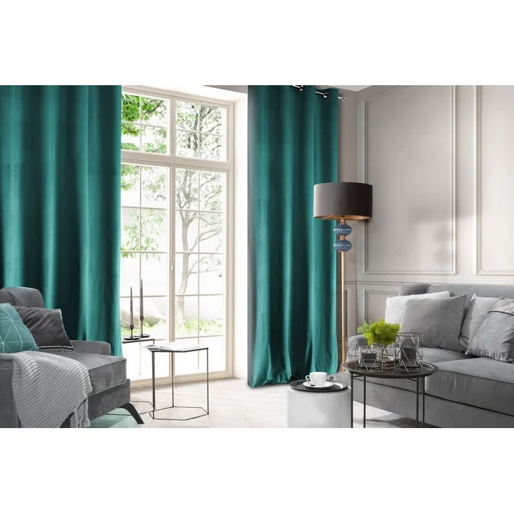 Design91 Samtvorhang, Ösen, Polyester dunkeltürkis, 140x250 cm – Bild 1