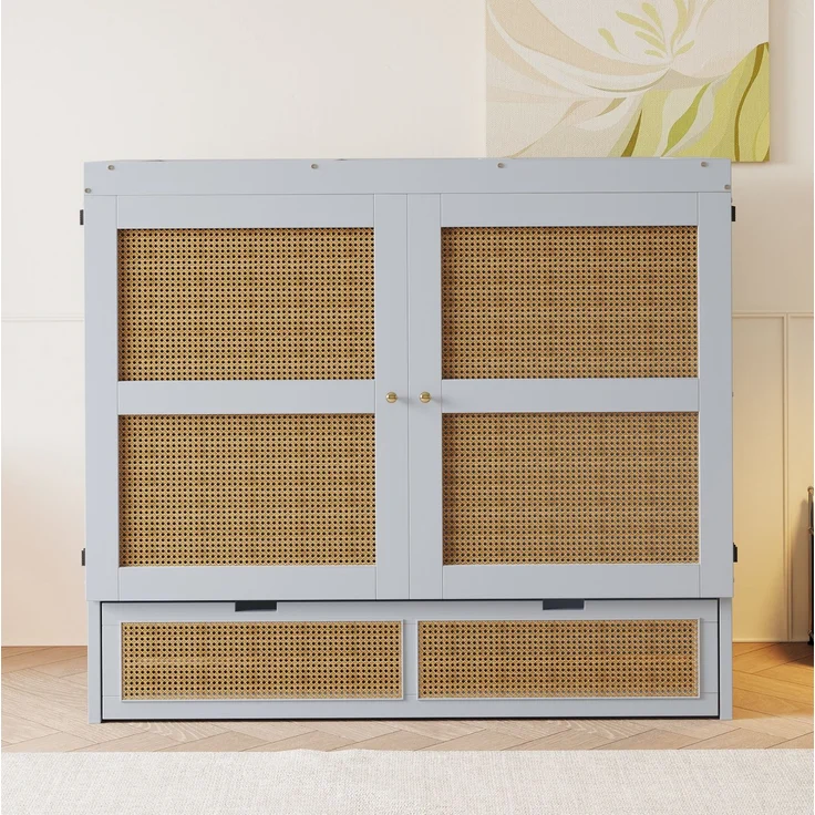 CHICFURN Bett 140x200 cm aus Holz Grau mit Klappfunktion und Stauraum – Bild 4