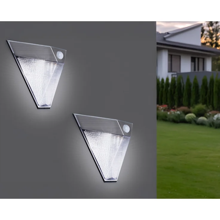 Dreieckige LED Solar Außenleuchte, Bewegungsmelder, Edelstahl, Downlight, IP43 – Bild 7