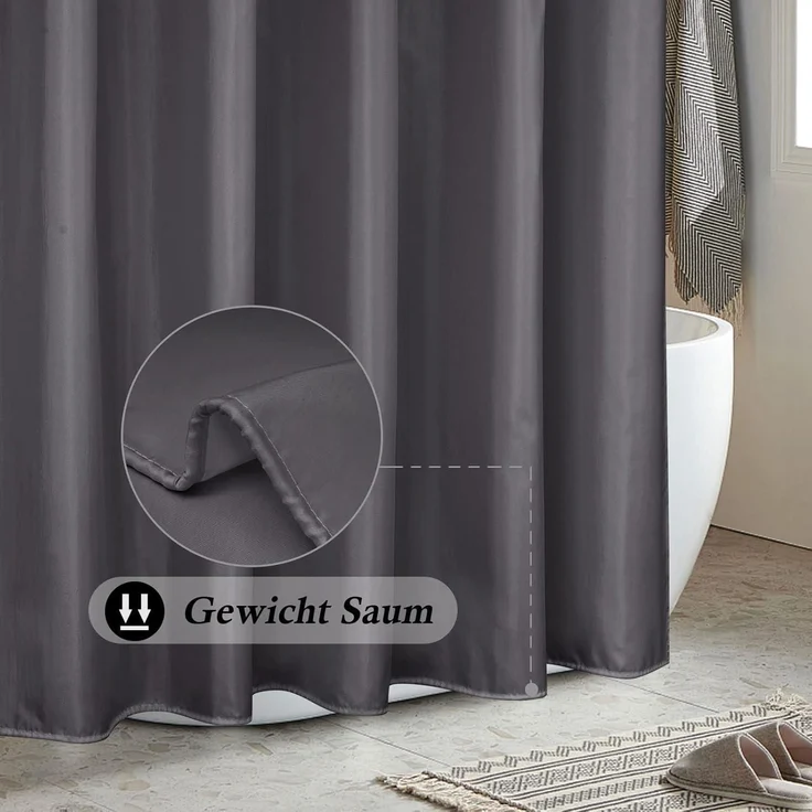 Duschvorhang 120x200 Wasserdicht Blickdicht Antischimmel Dunkelgrau (9er – Bild 3