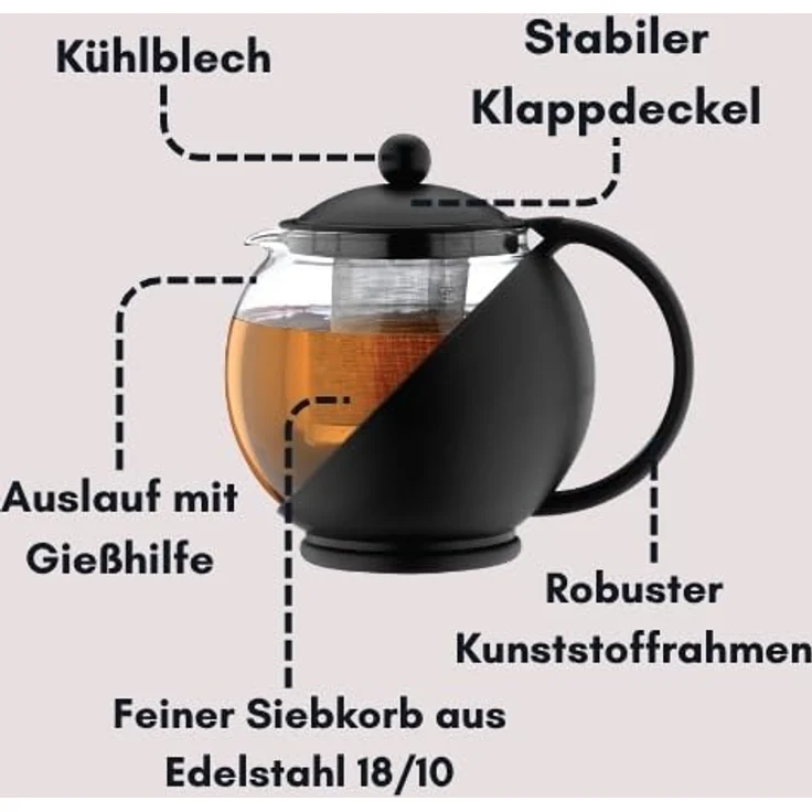 Café Ole Everyday Runde Teekanne Infuser Korb Glas Teekanne Lose Blatt, Schwarz, 700 ml - 24 oz – Bild 4