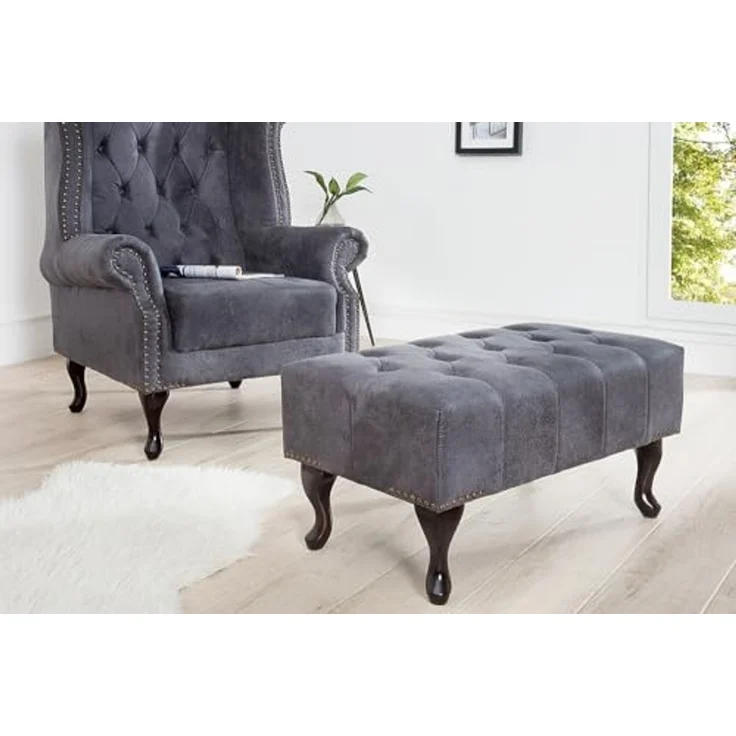 riess-ambiente Fußhocker CHESTERFIELD 80cm antik grau, mit Massivholzbeinen – Bild 3