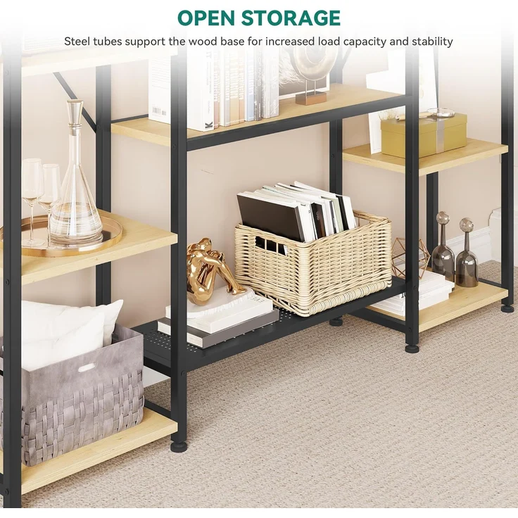 YITAHOME Standregal Bücherregal Mit 13 Regalen, Industrielles Regal Aus Holz Und Metallrahmen, Präsentationsregal Für Wohnzimmer, Heimbüro, Holzfarbe – Bild 5