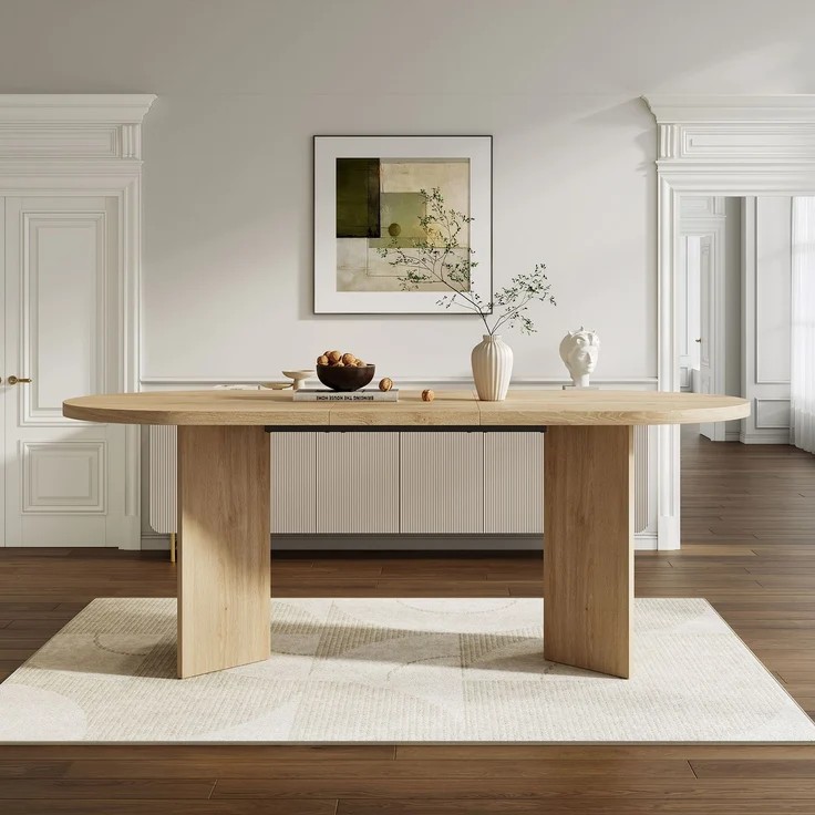 Esstisch 200 * 90 cm, geeignet für 6–8 Personen, Esstisch mit abgerundeten Ecken, verdickte Tischplatte, Esstisch im einfachen Stil, Eichenfarbe – Bild 4