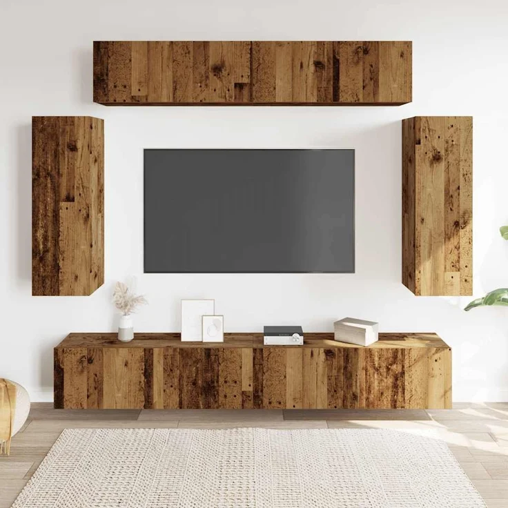 vidaXL 6-tlg. TV-Schrank-Set Wandmontage Altholz-Optik Holzwerkstoff 3329001 – Bild 2