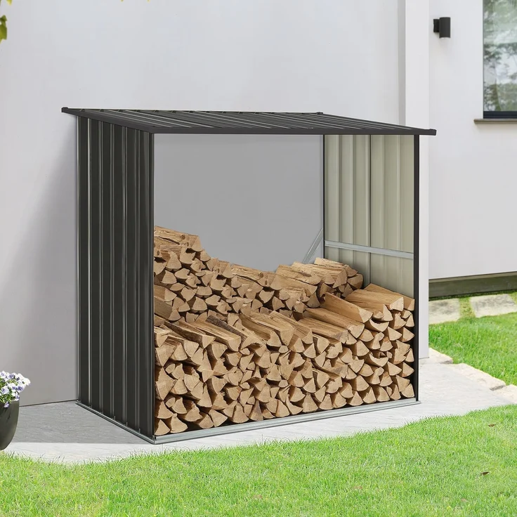 Juskys Holzunterstand Enno für Brennholz außen - Kaminholzregal aus Stahl - Unterstand für Kaminholz aus Metall in Anthrazit - Brennholzregal – Bild 2