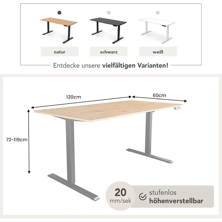 riess-ambiente Schreibtisch OAK DESK 120cm natur/schwarz-Eiche, stufenlos, höhenverstellbar, leise (Einzelartikel, 1-St), Anpassbarer Bürotisch - ideal für Arbeitszimmer, Praxis und Homeoffice – Bild 3