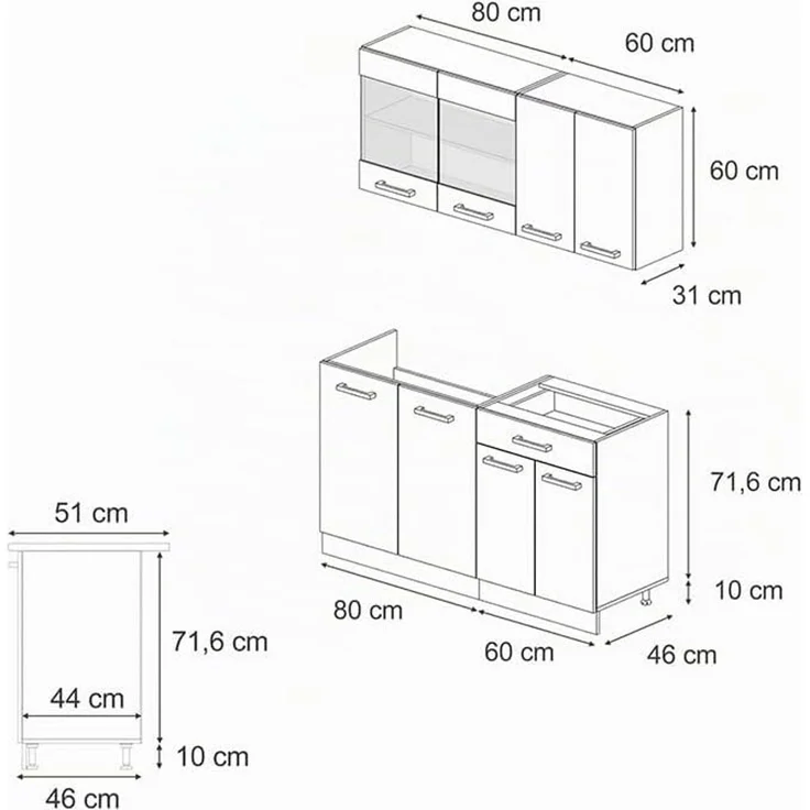 Singleküche R-Line Anthrazit Landhaus/Anthrazit 140 cm , AP Anthrazit Vicco – Bild 3