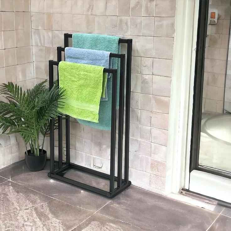 DanDiBo Handtuchhalter Stehend Schwarz Matt Metall KW449 3-armig Badetuchhalter mit 3 Handtuchstangen Badezimmer Badezimmermöbel Modern – Bild 5