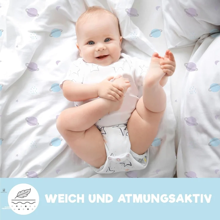2X Spannbettlaken aus 100% Baumwolle mit Gummiband - 1X Matratzenschoner aus 100% wasserdichtem Material - 3er-Set - 55x90 cm - Ozean – Bild 6