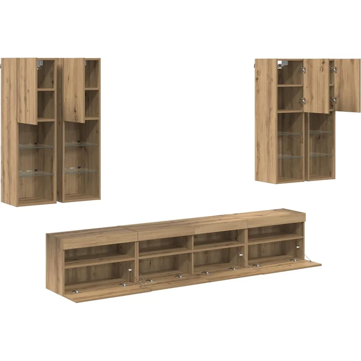 vidaXL TV-Wandschrank-Set mit LED-Lichtern mit LED 7 pcs Artisan-Eiche 3402795 – Bild 8