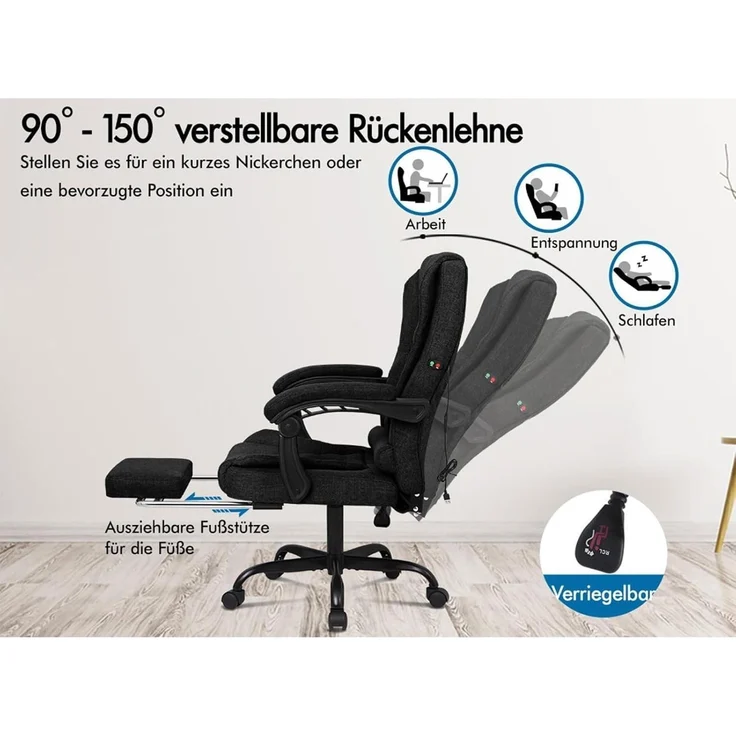 ALFORDSON Bürostuhl Gaming ergonomisch Schwarz Lordosenstütze Massage – Bild 4
