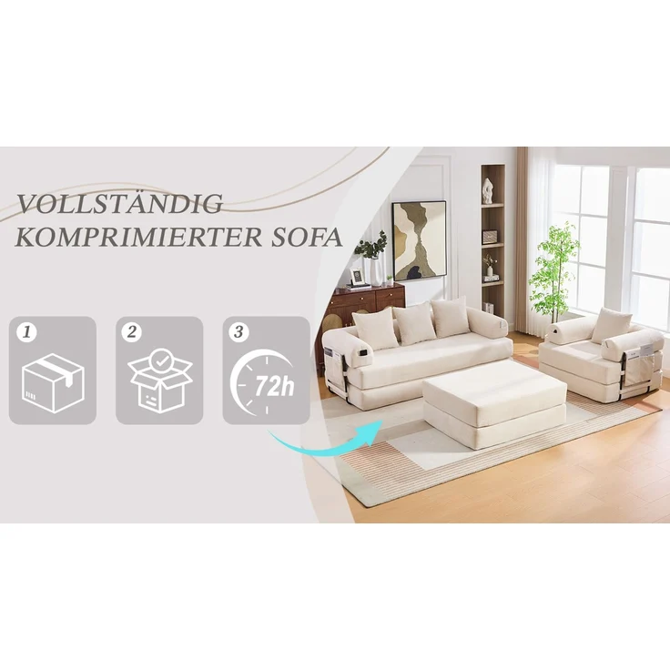 ZUBALIYA Ecksofa 94x67 cm, mit Ablageflächen, mit Cordbezug, mit breiten Armlehnen, modular aufgebaut, mit Schaumstoffpolsterung – Bild 15