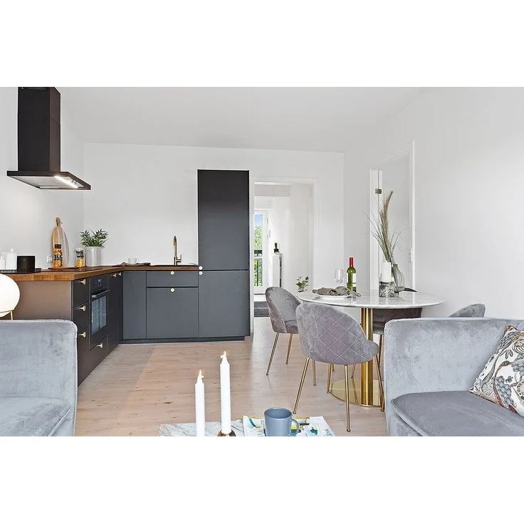 House Nordic Esszimmerstuhl, Samt, grau, Beine in Messingoptik, HN1213 - 2er set – Bild 7