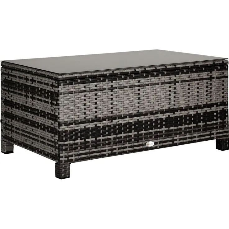Outsunny Gartentisch Garten Beistelltisch Polyrattan (Balkontisch, 1-St, Couchtisch), Grau 85 x 50 x 39 cm