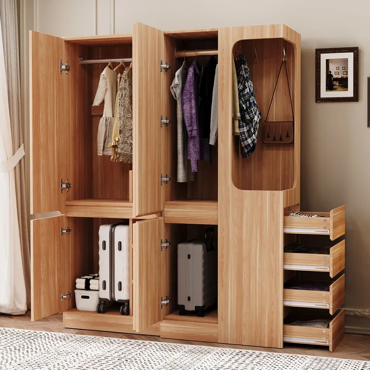 Kleiderschrank 140x170 mit Schubladen, Hängefächern & Stauraum, großer Garderobenschrank für Schlafzimmer, Schrankwand