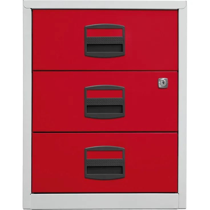 mobiler Beistellschrank PFA, 3 Universalschubladen, Farbe Korpus lichtgrau, Fronten kardinalrot