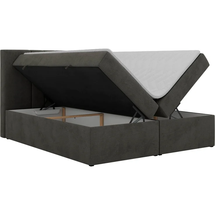 Boxspringbett INERO 140 x 200 mit Matratze H4 und Topper Visco, 7-Zonen-Multipocket-Kern, zwei Bettkästen, Doppelbett, gepolstert Kopfteil - Dunkelgrau Velvet – Bild 8