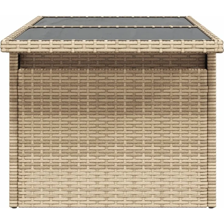 Gartentisch, Balkontisch mit Glasplatte Beige 100x55x73 cm Poly Rattan – Bild 6
