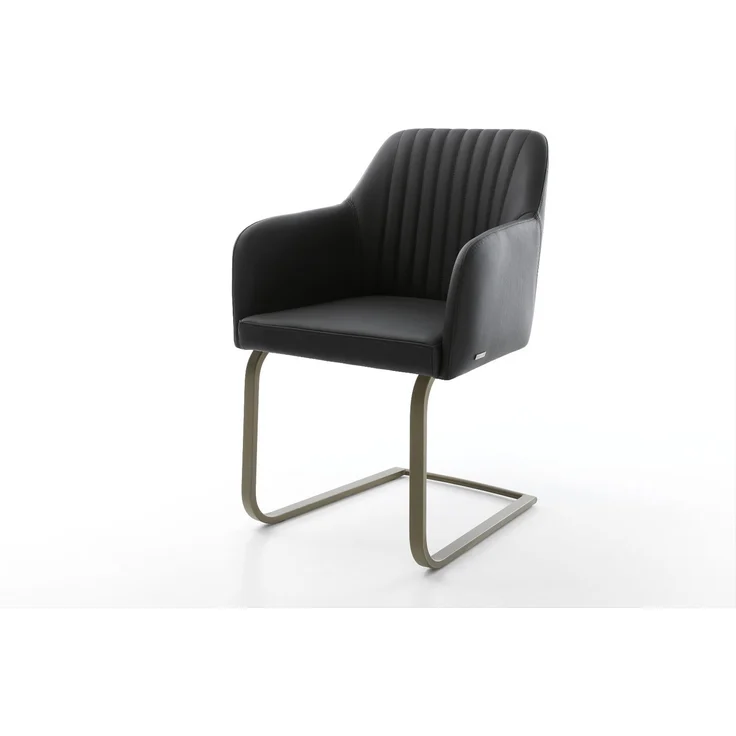 Freischwinger Greg-Flex Echt-Leder Schwarz Freischwinger flach Effektfinish Titan Taschenfederkern – Bild 1