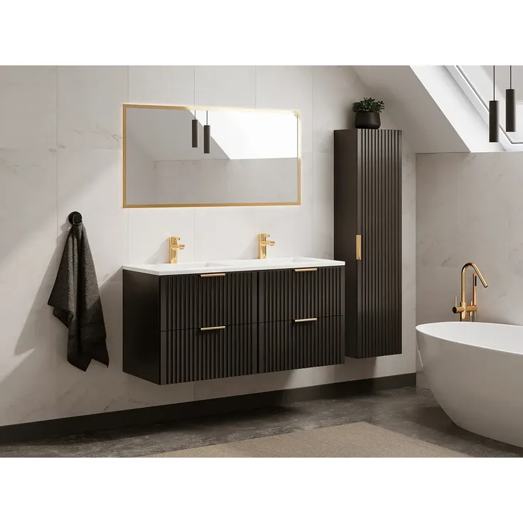 Vente-unique - ZEVARA Badmöbel-Set Holz, Platte Schwarz - B 46 cm x H 57 cm x L 120 cm