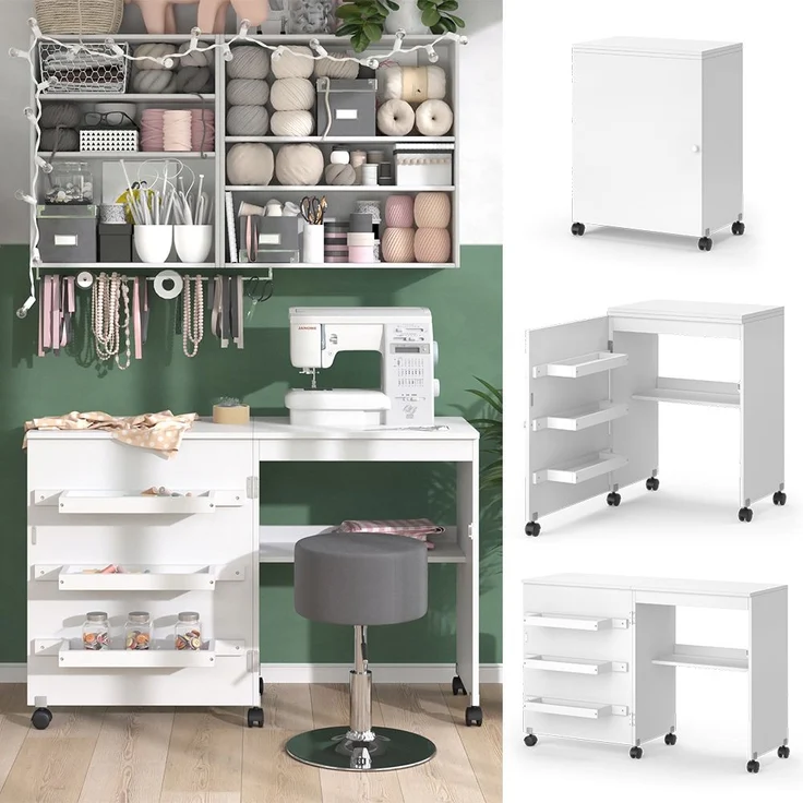 Nähtisch Carmen Weiß 118 x 77.5 cm mit 3 Regalen Vicco – Bild 2