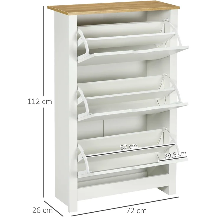 HOMCOM Schuhschrank Schuhregal mit 3 Klappen für 18 Paar Schuhe (Schuhständer, 1-St, Schuhkipper) für Flur, Eingangsbereich Weiß+Natur 72 x 26 x 112 cm – Bild 3
