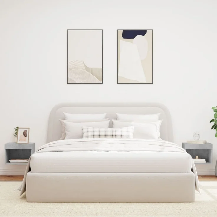 2er-Set Wand-Nachttische, Beistelltische Schlafzimmer mit LED-Leuchten Betongrau – Bild 3