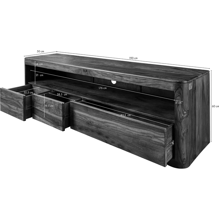 TV-Board Sheesham 190x50x60 walnuss gewachst TORONTO #247 – Bild 8