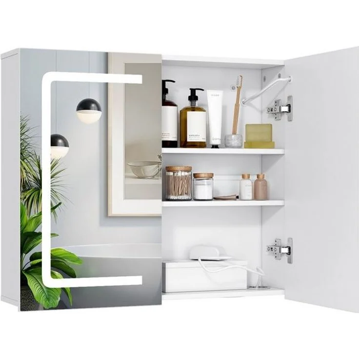 Bealife Spiegelschrank Badezimmerschrank mit LED-Beleuchtung Dreistufiges Ablagefach (B:70/80CM) – Bild 4