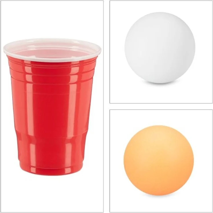 Relaxdays Bier Pong Set, 50 Becher und 6 Bälle, Kunststoff rot / blau, 473 ml – Bild 7