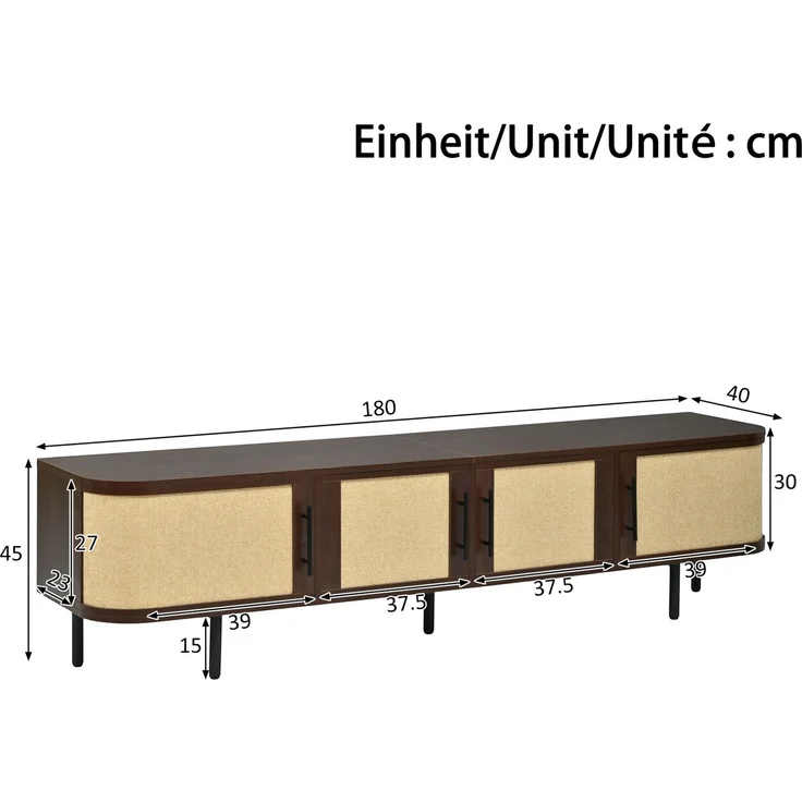 Wohnwand-Set mit TV-Lowboard 180x40x45 cm und Sideboard 120x40x82 cm – Geflechtoptik und Stauraum – Bild 4