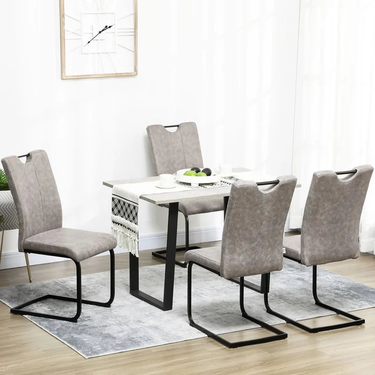 MELAYR, 4er-Set Esszimmerstühle mit Mikrofaserbezug, Kufenbeinen aus Stahl und Griffen, 43 x 58,5 x 99,5 cm, braun – Bild 3