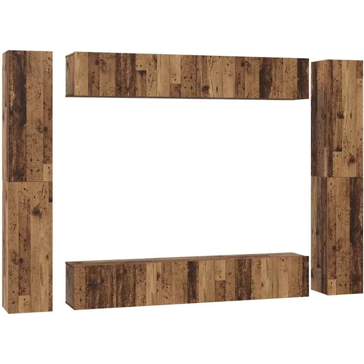 vidaXL TV-Schrankset Wandmontiert 10 pcs Altholz Holzwerkstoff 3393150 – Bild 1
