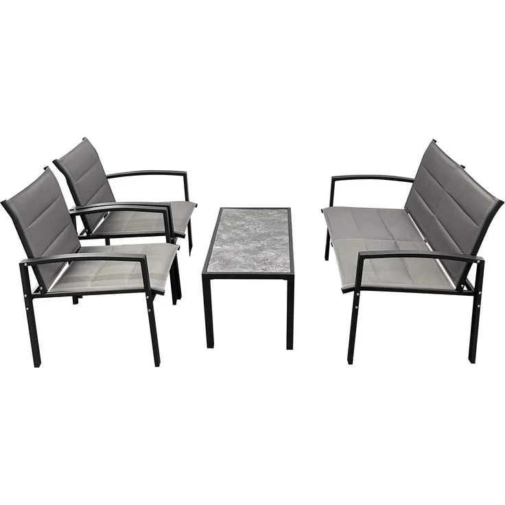 Kynast Garten Lounge Garnitur Metall 4-teilig schwarz grau Textilbezug – Bild 1