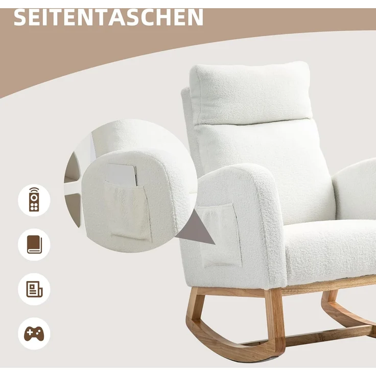 HOMCOM Schaukelstuhl mit Samtoptik (Schwingsessel, 1 St), bis 120 kg belastbar, für Schlafzimmer, Wohnzimmer, Cremeweiß – Bild 5