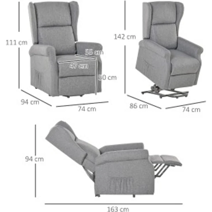 Relaxsessel mit elektrischer Aufstehhilfe & Liegefunktion, 74x94x111 cm, Grau – Bild 2