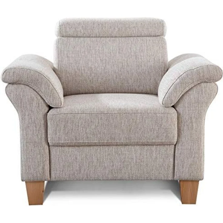 Cavadore Sessel Ammerland inkl. Federkern und Kopfteilverstellung / Großer Polstersessel im Landhausstil / Passend zur Sofagarnitur Ammerland / 101 x 84 x 93 / Strukturstoff natur – Bild 1