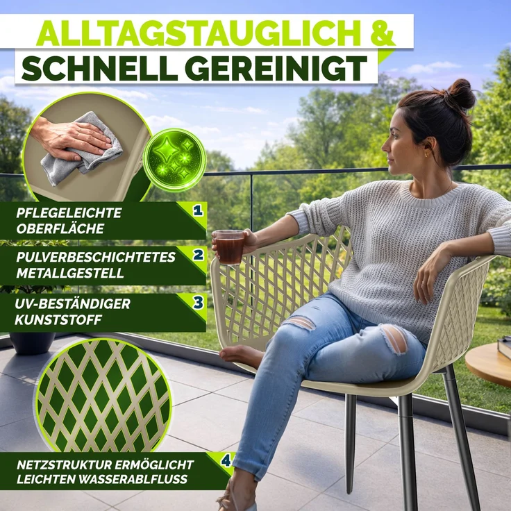 tillvex® Gartenstuhl 6er Set Wetterfest mit Armlehne | Outdoor Stühle bis 120kg belastbar | Gartenstühle UV-beständig | Terrassenstuhl Gartenmöbel Terrasse Balkon Outdoor Garten – Bild 10