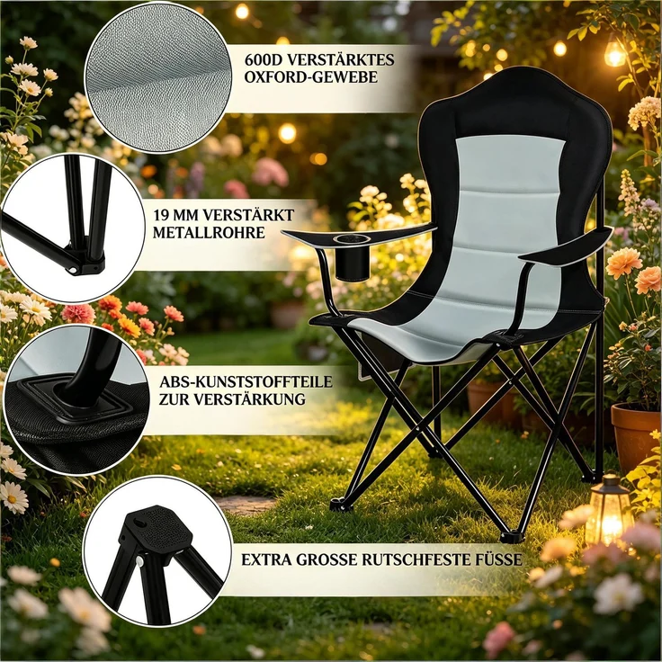 Strandstuhl,Klappstuhl im Freien mit Tassenhalter,Campingstuhl,Sonnenlieger (nur mit Strandstuhl)--Schwarz, Hellgrau--84x62x110cm--YOUDENOVA – Bild 4