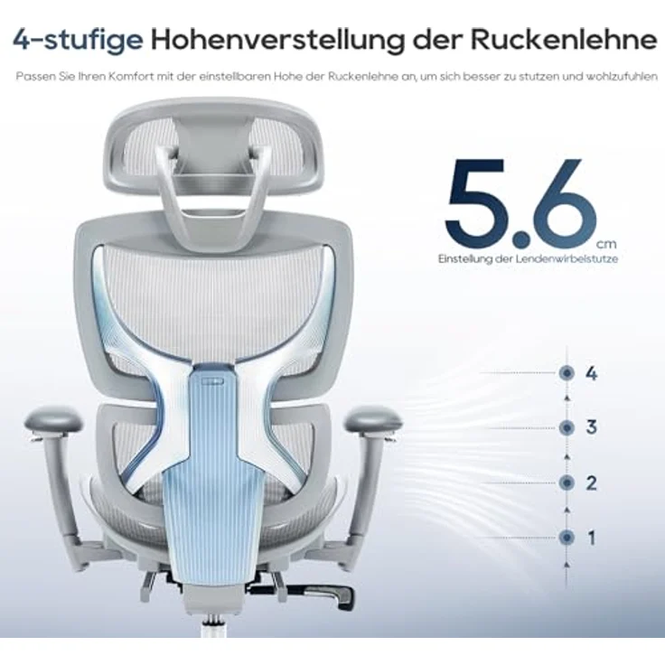 COLAMY Ergonomischer Bürostuhl mit Fußstütze, 3D-Armlehnen, Kopfstütze, Lendenwirbelstütze & Atmungsaktives Mesh – Schreibtischstuhl für Büro & Home Office, Grau – Bild 5