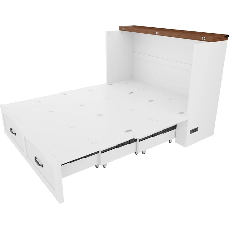 Merax Schrankbett 140x200 cm, Doppelbett, Klappbett Ausziehbares Bettgestell mit Stauraum, Steckdose nach europäischem Standard, Metallrahmen, geräuscharme Rollen, Weiß – Bild 3