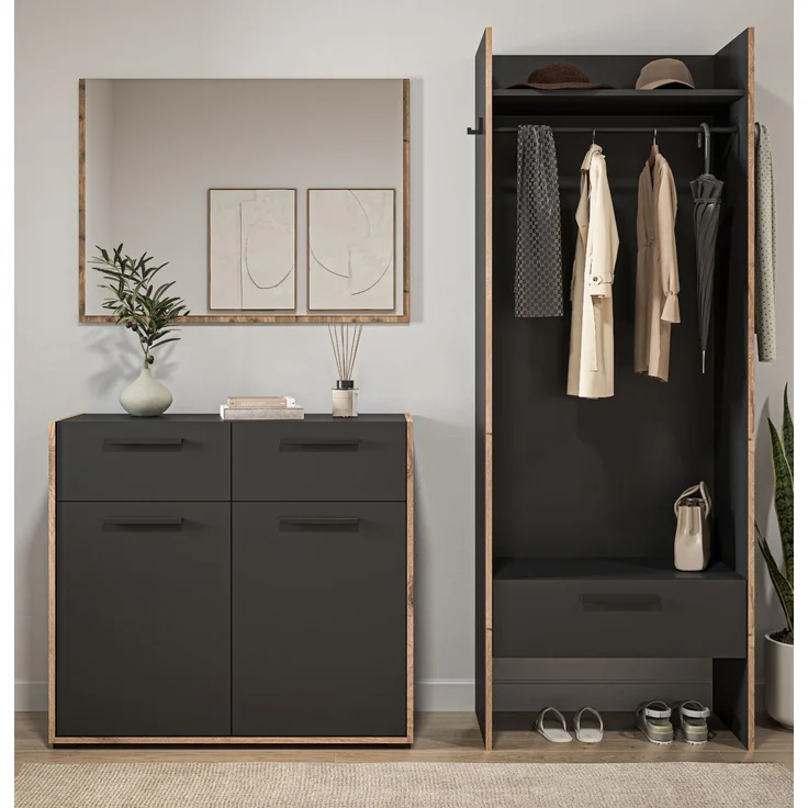 Garderobe Set 3-tlg. Salud in grau und Nox Eiche 180 x 189 cm – Bild 2