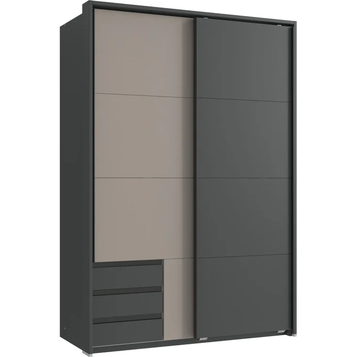 Schwebetürenschrank 2trg Kleiderschrank 138cm Grafit 1xTür Sandgrau Passepartout – Bild 1