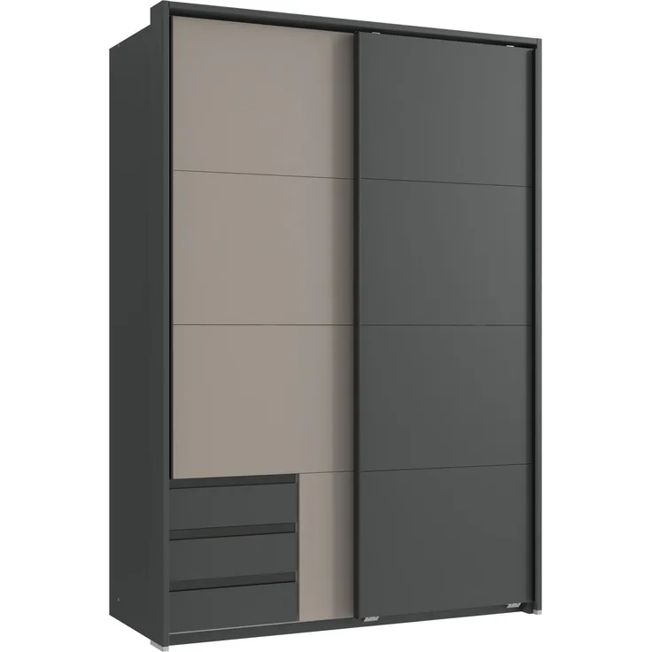 Schwebetürenschrank 2trg Kleiderschrank 138cm Grafit 1xTür Sandgrau Passepartout