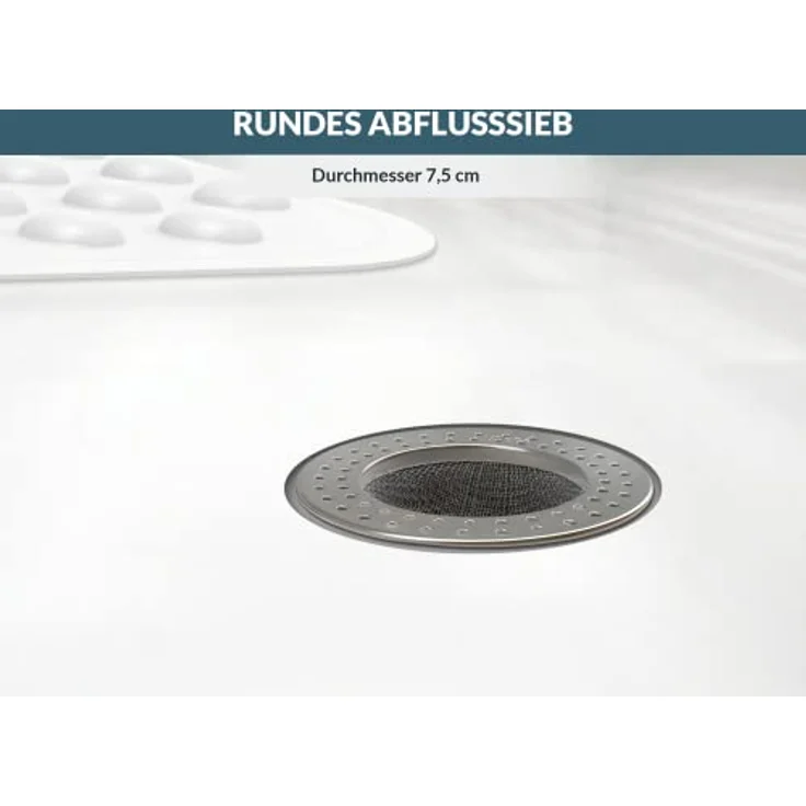 badegut Duschmatte rutschfest 53 x 53 cm, mit Abflusssieb und Klebehaken, weiß – Bild 6