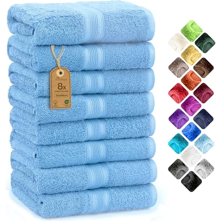 NatureMark 8 Handtücher Set - 100% Baumwolle - Saugfähige und langlebige Handtücher, Größe 50×100 cm, Hellblau – Bild 1