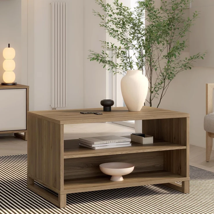 Forte MAREDA Couchtisch 90, Couchtisch mit offenen Fächern, Holzwerkstoff, Valencia Eiche Dekor, 90 cm breit, 51,7 cm hoch, 60 cm tief – Bild 1