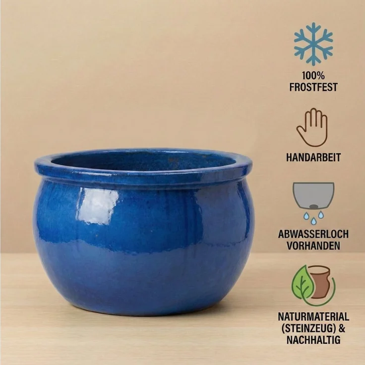 Teramico Blumentopf Pflanzgefäß Keramik "Bavaria" Royal Blau – Ø 35 cm Frostfest (1 St), Frostfest, UV-Fest – Bild 4